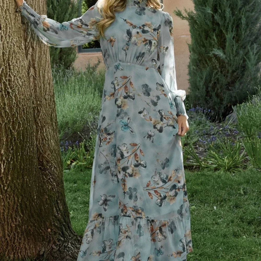 Baltic Born Luciana Maxi Dress | Cyan Blue Floral Size LL - Picture 5 of 5